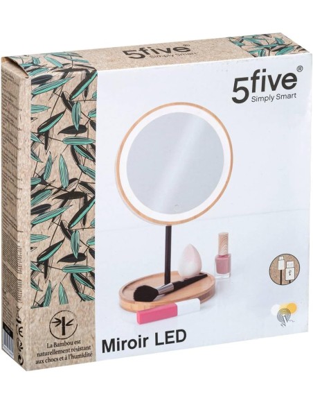 Espejo LED de Bambú con Batería Recargable