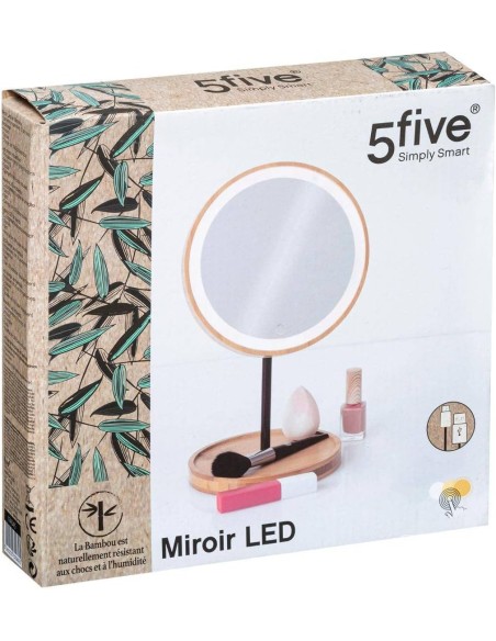 Espejo LED de Bambú con Batería Recargable