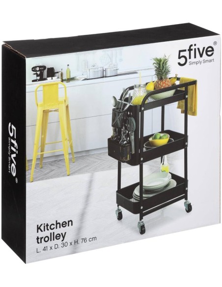 Carrito de cocina metálico con ruedas y 3 bandejas