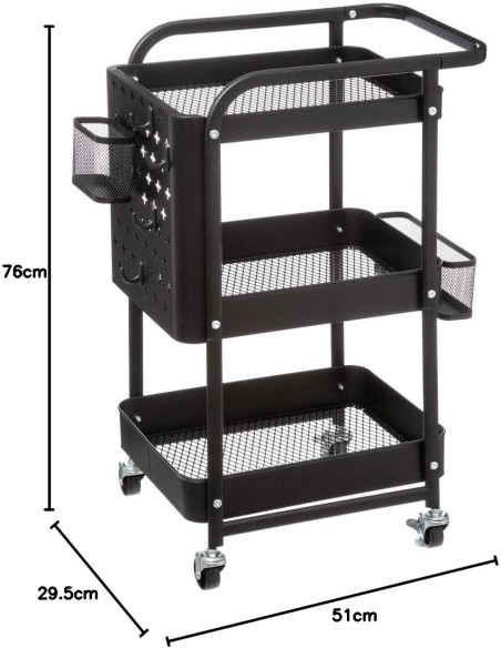 Carrito de cocina metálico con ruedas y 3 bandejas