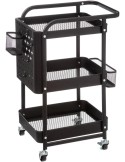 Carrito de cocina metálico con ruedas y 3 bandejas