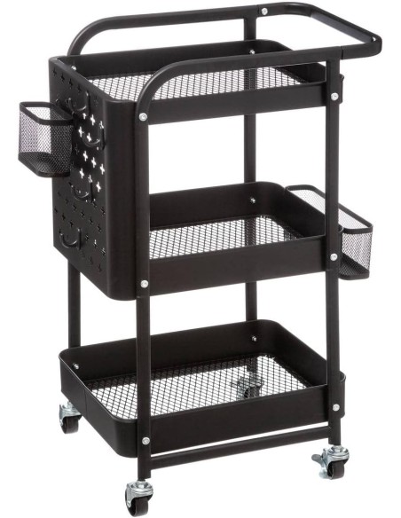 Carrito de cocina metálico con ruedas y 3 bandejas