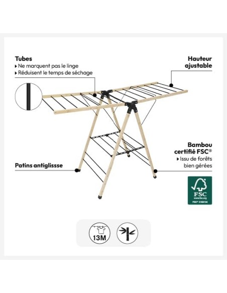 Tendedero puente plegable 13 m – Bambú Negro