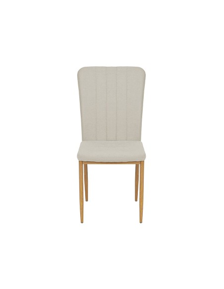 Silla de comedor Salma beige velvet con patas metálicas efecto madera