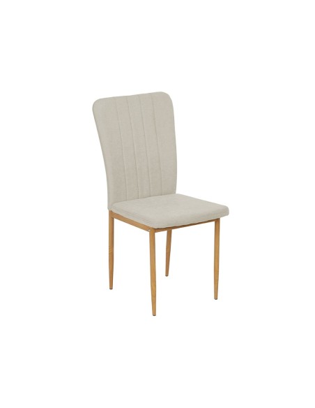 Silla de comedor Salma beige velvet con patas metálicas efecto madera