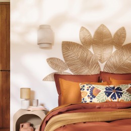 Cabecero de cama Meera efecto cuerda 3D beige en papel y hierro