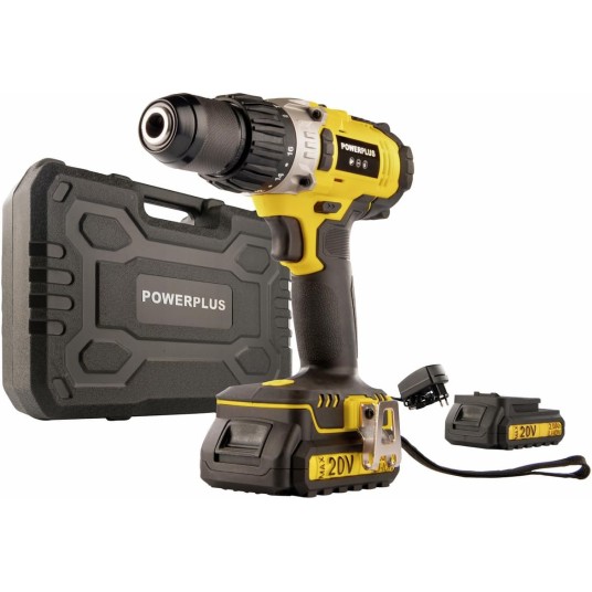Taladro percutor inalámbrico Powerplus 20V con dos baterías y maletín