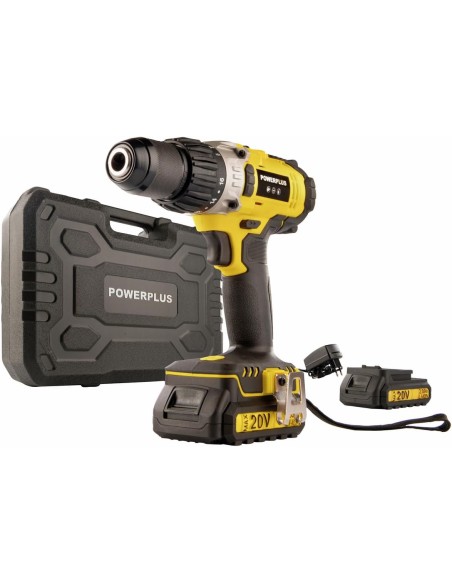 Taladro percutor inalámbrico Powerplus 20V con dos baterías y maletín