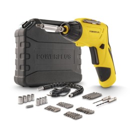 Destornillador inalámbrico Powerplus 4 V con accesorios y estuche negro y amarillo