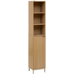 Mueble alto vertical de baño efecto madera con estantes regulables y puerta frontal