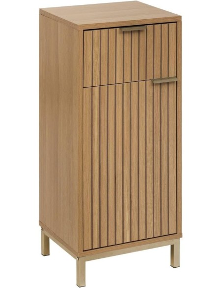 Mueble bajo lavabo compacto con cajón y estantes interiores efecto madera, pies de acero