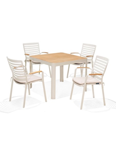 Set comedor jardín PORTALS blanco 4 plazas
