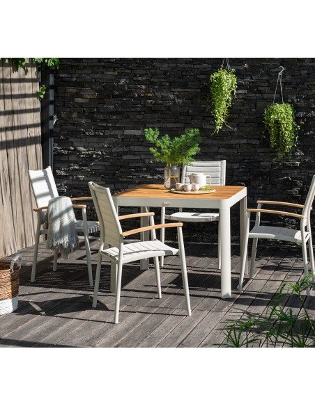 Set comedor jardín PORTALS blanco 4 plazas