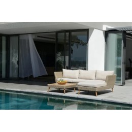 Sofá chaiselongue de jardín Martinique en aluminio y ratán sintético beige