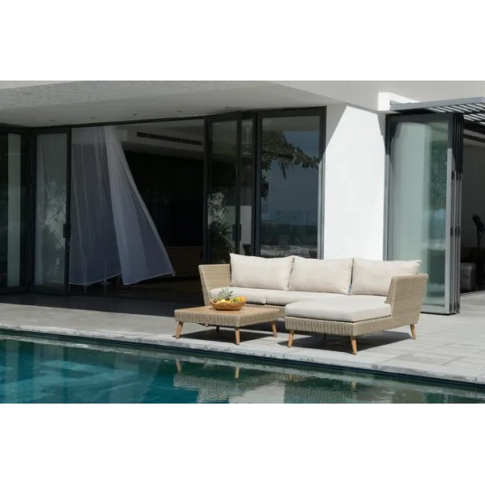 Sofá chaiselongue de jardín Martinique en aluminio y ratán sintético beige