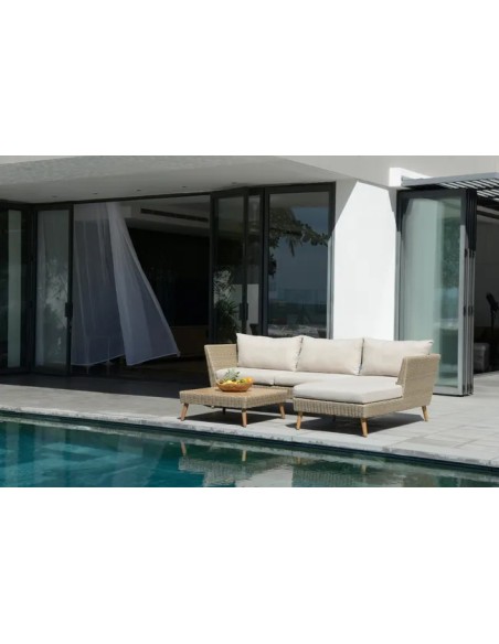Sofá chaiselongue de jardín Martinique en aluminio y ratán sintético beige
