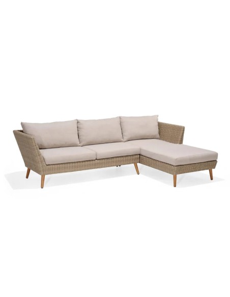 Sofá chaiselongue de jardín Martinique en aluminio y ratán sintético beige