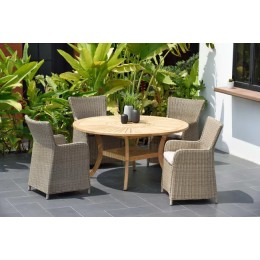 Mesa de jardín redonda Martinique 150 cm en teca maciza