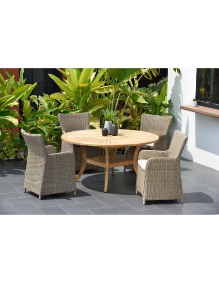 Mesa de jardín redonda Martinique 150 cm en teca maciza