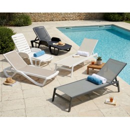Tumbona de exterior Brasilia – Aluminio y textileno blanco/beige, reclinable y resistente