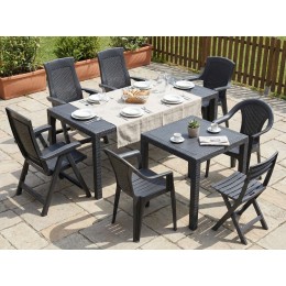 Pack 4 Sillas Ischia de Resina Antracita – Efecto Ratán para Jardín o Terraza
