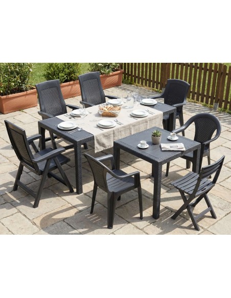 Pack 4 Sillas Ischia de Resina Antracita – Efecto Ratán para Jardín o Terraza