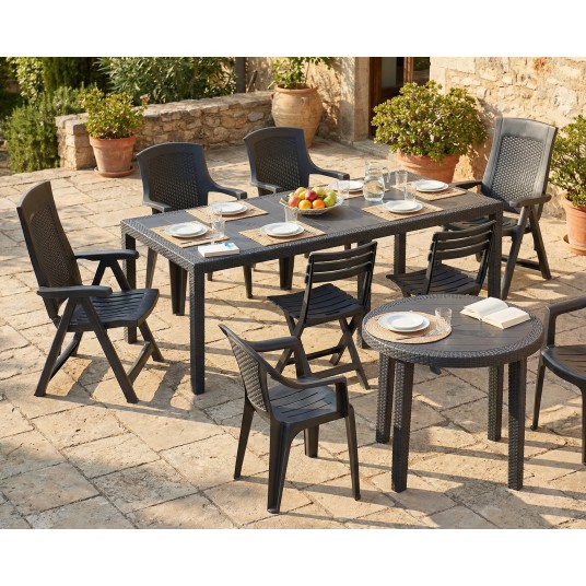 mesa extensible resina antracita efecto ratan jardin