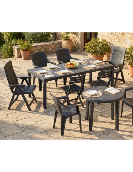 mesa extensible resina antracita efecto ratan jardin