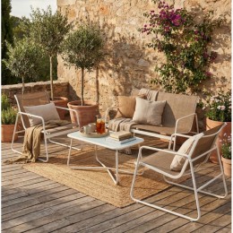 set sofá de jardín Bahía Blanco con sillones y mesa de centro en terraza