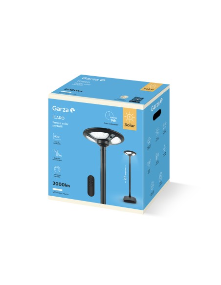 Farola solar portátil 2000 lúmenes con sensor y base rellenable