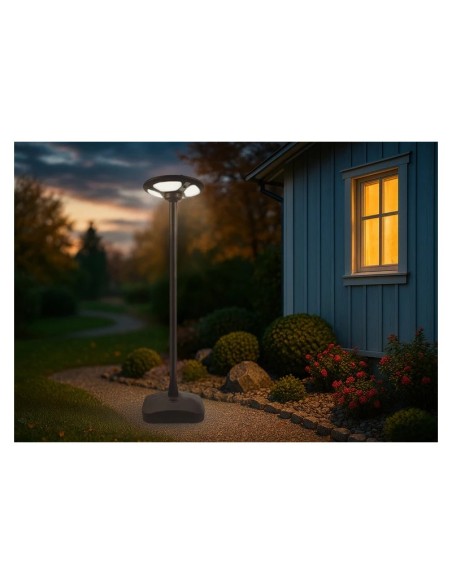 Farola solar portátil 2000 lúmenes con sensor y base rellenable