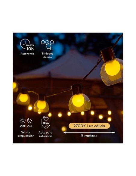 Guirnalda solar Helios 7 m con globos de cristal ahumado
