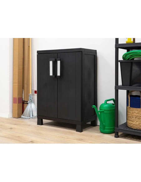 Armario de resina bajo exterior 2 puertas Garage Midi negro