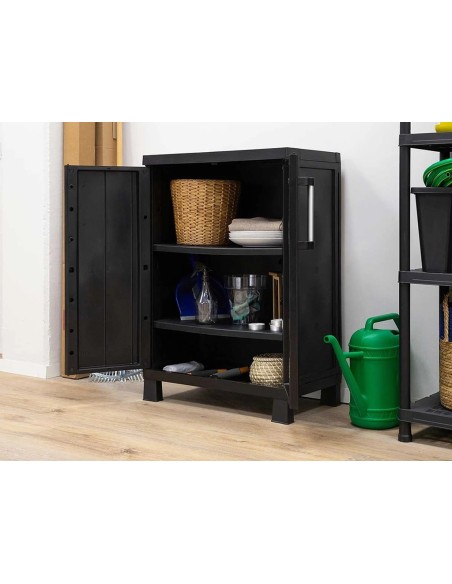 armario de resina bajo garaje negro 2 puertas
