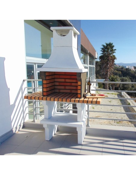 Barbacoa de obra X-Art con chimenea y estantes laterales 123 cm