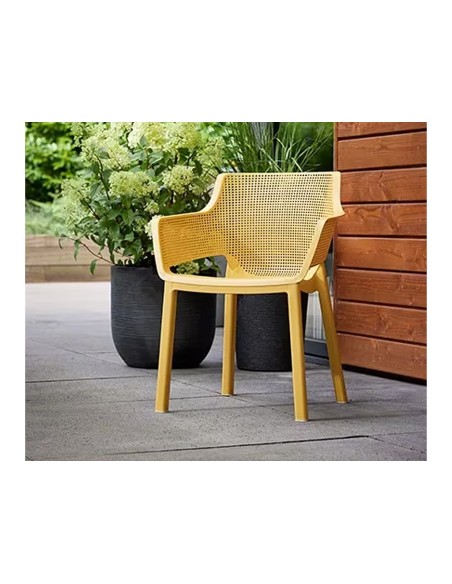 Silla Elisa mostaza de resina – Silla moderna para interior y exterior resistente y ligera