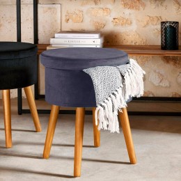 “taburete con almacenaje Tess gris terciopelo patas madera”