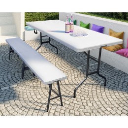 Mesa plegable tipo maleta blanca de 183 cm con asa – portátil para interior y exterior