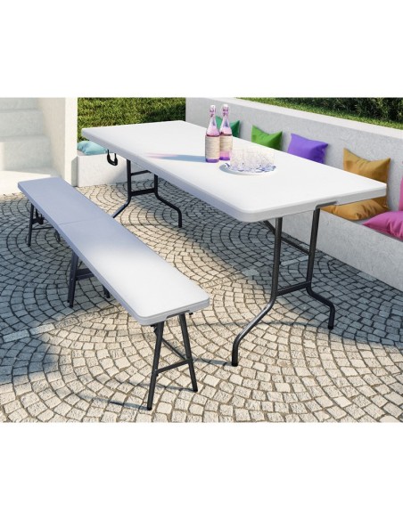 Mesa plegable tipo maleta blanca de 183 cm con asa – portátil para interior y exterior
