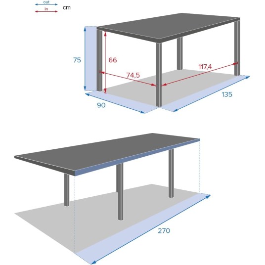 Mesa de jardín extensible 135/270 cm...