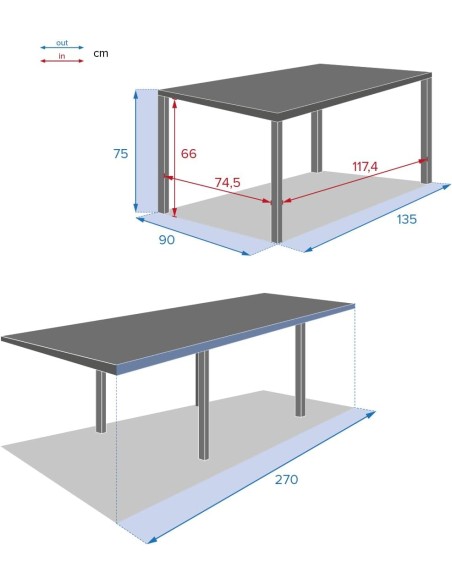 Mesa de jardín extensible 135/270 cm Piazza