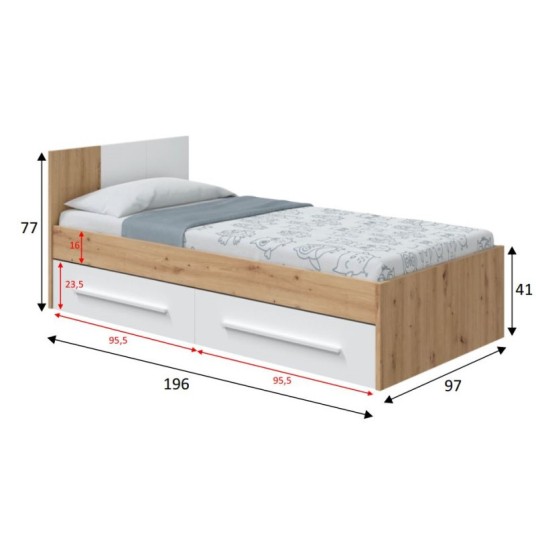 Cama juvenil Junior 90x190 roble...