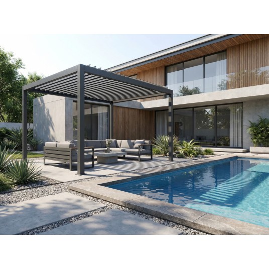 Pérgola Bioclimática Nasau 3x3 m – Aluminio Antracita con lamas regulables
