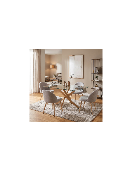 Mesa de salón Erika con patas de madera y cristal templado