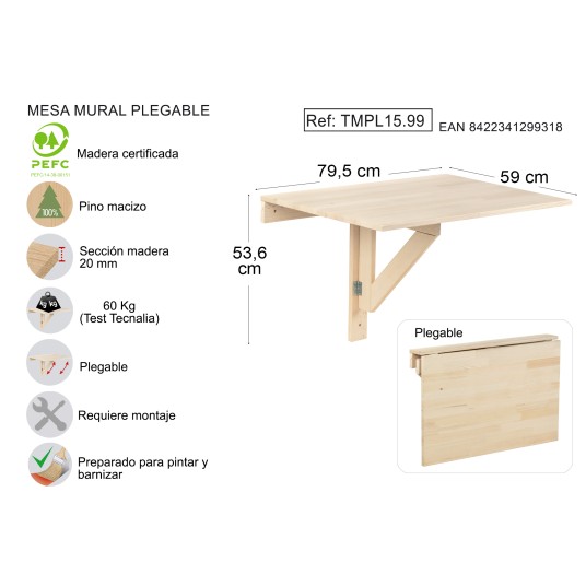 Mesa plegable de pared de madera de pino