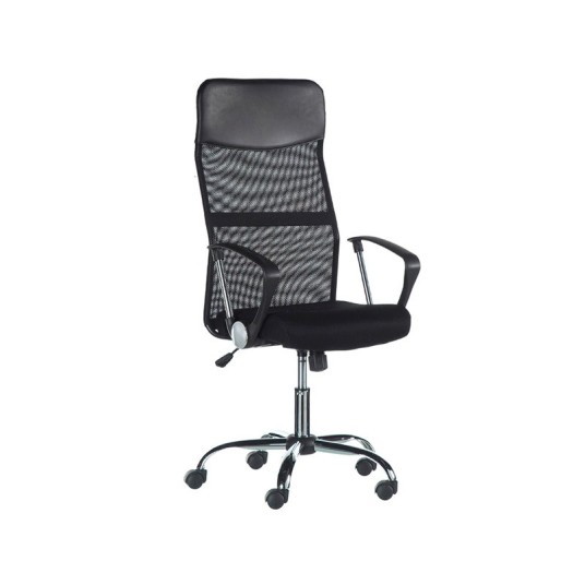 Silla de oficina ergonómica Meeting con respaldo alto de malla y piel sintética negra