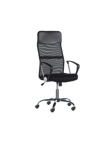 Silla de oficina ergonómica Meeting con respaldo alto de malla y piel sintética negra