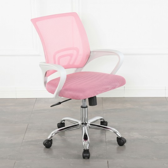 silla de oficina ergonómica Riga blanca y rosa