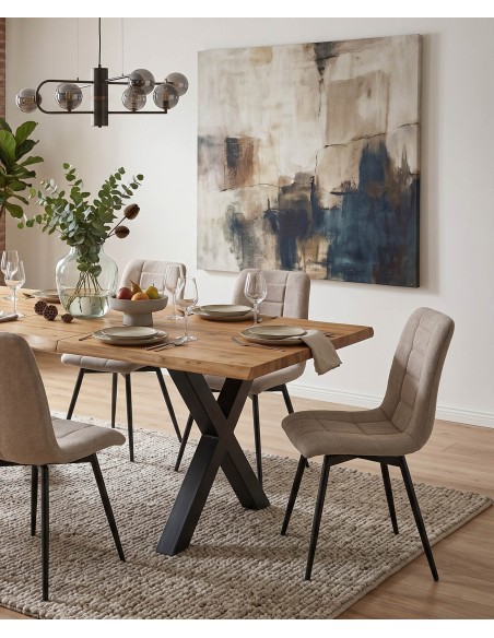 silla de comedor giratoria Unai gris claro tapizada en tela.