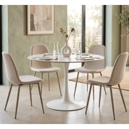 mesa de comedor redonda 100 cm efecto mármol blanco